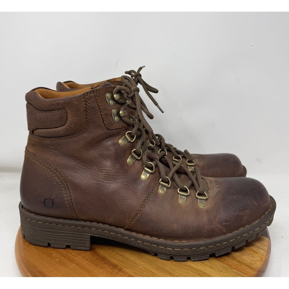 Born Mens M6775 Brown Leather Hiking Boots Lace Up Ankle Lug Sole Size 13 45